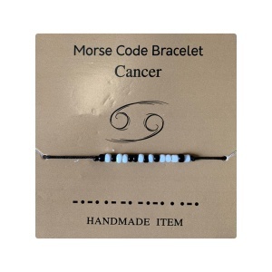 Bratara cu cod morse zodiac rac, argintiu, creata manual, neagra, , unisex
