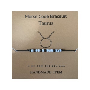 Bratara cu cod morse zodiac taur, argintiu, creata manual, neagra, , unisex