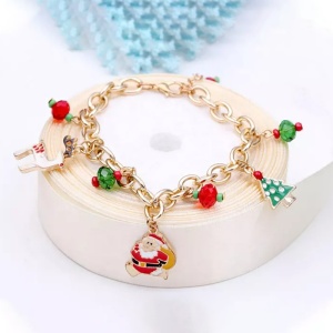 Bratara dama Craciun, aurie, cu accesorii multicolore Craciun, reglabila - Img 2