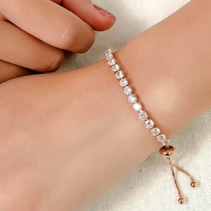 Bratara dama cu cristale si pietre semipretioase, zirconiu, tip tenis, rose gold, reglabila - Img 2