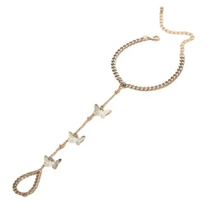 Bratara dama, cu prelungire pe deget tip inel, model elegant gheisa, reglabila, cu accesorii fluturasi, tematica I love to be special, aurie