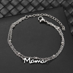 Bratara dama, dublata, model cel mai frumos cuvant, pandantiv mama, cu accesorii bilute, reglabila, argintie - Img 3