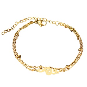 Bratara dama, dublata, model music, pandantiv cheia sol, cu accesorii bilute, reglabila, aurie
