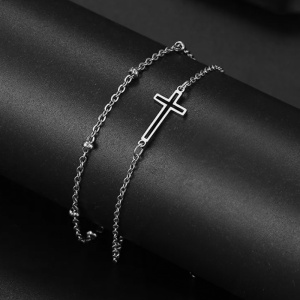 Bratara dama, dublata, model religios, pandantiv cruce, cu accesorii bilute, argintie - Img 3