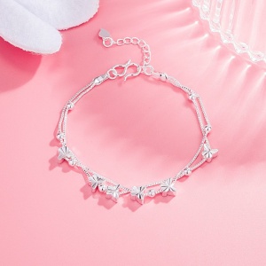 Bratara dama, model cu pandantive multiple tip fluturasi, accesorizata cu bilute fashion, tematica summer love, reglabila, argintie - Img 2