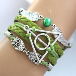 Bratara dama, model deathly hollows, reglabila, verde - Img 2