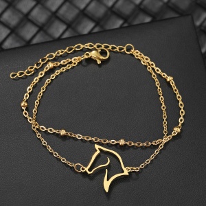 Bratara dama, model dublat cu accesorii bilute, tematica horse life, pandantiv calut majestic, reglabila, aurie - Img 2