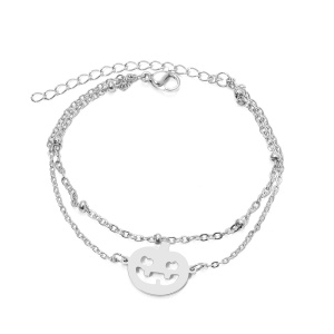 Bratara dama, model dublat cu accesorii bilute, tematica scary halloween, pandantiv dovleac hazliu, reglabila, argintie