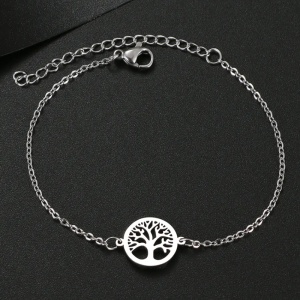 Bratara dama, model tree of life, pandantiv rotund copacul vietii, reglabila, argintie - Img 3