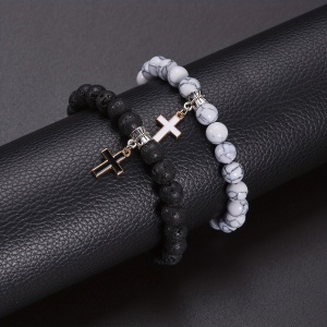 Bratara dama, set 2 piese, model cu pandantiv tip cruce, asortate, tematica God is love, elastice, negru cu alb - Img 4