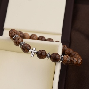 Bratara din lemn natural cu cruce, creata manual, , unisex - Img 2