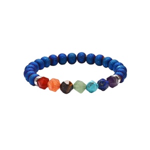 Bratara energetica creata manual, din roca vulcanica, 7Chakras, pietre semipretioase, unisex, sidefata, albastra