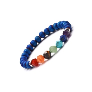 Bratara energetica creata manual, din roca vulcanica, 7Chakras, pietre semipretioase, unisex, sidefata, albastra - Img 2