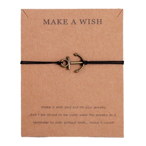 Bratara make a wish, tip sfoara, pandantiv ancora cu snur negru, unisex