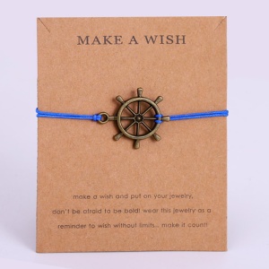 Bratara make a wish, tip sfoara, pandantiv timona cu snur albastru deschis, unisex - Img 2