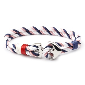 Bratara marinar cu ancora, alba cu roz, unisex,