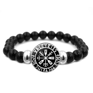 Bratara, model compas viking, accesoriu amuleta runa nordica, elastica, unisex, alba,