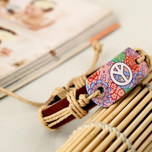 Bratara, model hippy peace, accesoriu colorat, reglabila, unisex, multicolor - Img 2