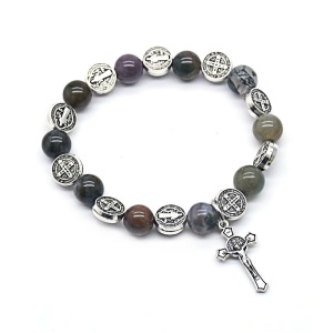 Bratara model religios, cu pandantiv cruce si accesorii tematice, elastica, unisex, multicolora,