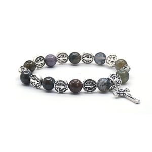 Bratara model religios, cu pandantiv cruce si accesorii tematice, elastica, unisex, multicolora, - Img 4