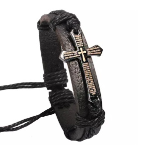 Bratara, model retro, accesoriu cruce, neagra, dimensiune reglabila cu snur, unisex