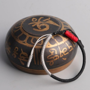 Bratara, model tibetan impletitura noduri norocoase, dimensiune reglabila, alb cu negru, unisex - Img 4