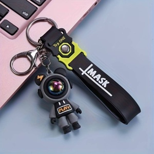 Breloc, model cu omulet simpatic tip cosmonaut, accesoriu decorativ asortat, prindere cu inel si carlig, tematica space man, unisex, negru - Img 3