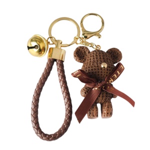 Breloc, model cu ursulet, imitatie de tesatura, accesorii asortate, prindere cu inel si carlig, tematica lovely bear, unisex, maro