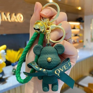 Breloc, model cu ursulet, imitatie de tesatura, accesorii asortate, prindere cu inel si carlig, tematica lovely bear, unisex, verde - Img 2