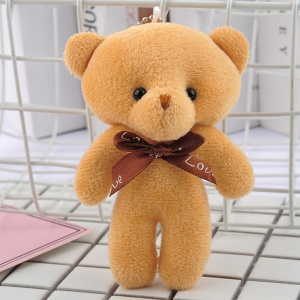 Breloc, model cu ursulet prietenos, accesorizat cu fundita de cadou, tematica I love you, maro deschis - Img 3