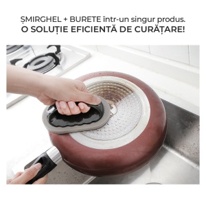 Burete abraziv de bucatarie, cu maner de plastic, pentru curatarea grasimilor si zonelor arse, maro - Img 3