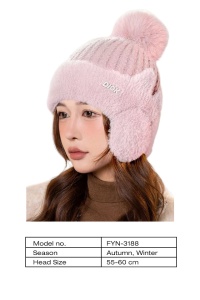 Caciula dama, model calduros cu pom pom, prelungire tip acoperitori pentru urechi, accesorizata cu urechiuse, tematica cat style, marime universala, roz - Img 2