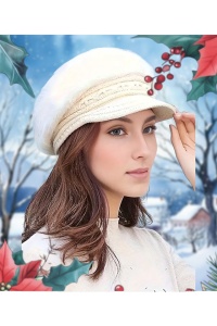 Caciula dama, model cu cozoroc si accesorii delicate, tip bereta calduroasa, tematica fashion winter, marime universala, bej - Img 2