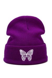 Caciula dama, model minimalist cu fluturas, tematica snow butterfly, marime universala, mov