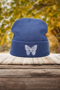 Caciula dama, model minimalist cu fluturas, tematica snow butterfly, marime universala, albastra - Img 3