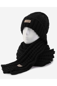 Caciula dama, set doua piese, model clasic minimalist, fular tip esarfa asortat, tematica warm and cozy winter, marime universala, negru - Img 3