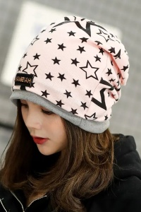 Caciula dama tip bandana, model cool cu stelute dublat la interior, despicatura la ambele parti, tematica urban style, marime universala, roz - Img 3