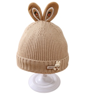 Caciula pentru copii, accesorizata cu urechiuse de iepuras, model minimalist, captuseala delicata, tematica little rabbit, 1 - 3 ani, maro - Img 3