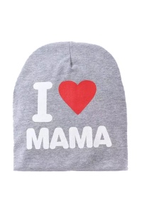Caciula pentru copii, model “I love mama”, calduroasa si cool, gri, marime universala