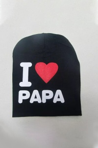 Caciula pentru copii, model “I love papa”, calduroasa si cool, neagra, marime universala - Img 3