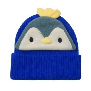 Caciula pentru copii, model animalute vesele, tematica lumea animalelor, pinguin hazliu, 3 – 10 ani, albastra