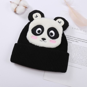 Caciula pentru copii, model animalute vesele, tematica lumea animalelor, panda jucaus, 3 – 10 ani, neagra - Img 4