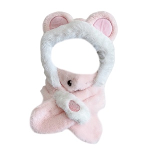 Caciula pentru copii, model calduros cu masca, cu urechiuse si inimioara de soricel, tematica guess who I am, 2 – 6 ani, roz