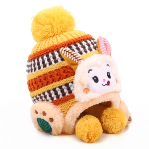 Caciula pentru copii, model calduros cu pom pom cu urechiuse hazlii, prindere sub barbie, tematica iepuras bunny poznas, 0 – 2 ani, galbena