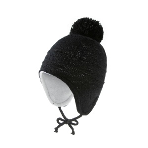 Caciula pentru copii, model cu prindere si pom pom, tematica playful kid, 6 luni – 3 ani, neagra