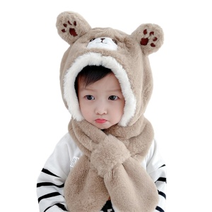 Caciula pentru copii, model cu urechiuse de ursulet tip fular, tematica bear hug, 2 – 6 ani, maro - Img 2