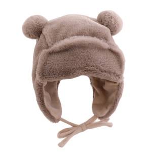 Caciula pentru copii, model cu urechiuse si prindere reglabila, usor elastica la spate, tematica I’m a fluffy bear, 3 – 6 ani, maro inchis