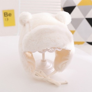 Caciula pentru copii, model cu urechiuse si prindere reglabila, usor elastica la spate, tematica I’m a fluffy bear, 3 – 6 ani, bej - Img 2