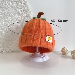 Caciula pentru copii, model delicat cu codita de dovleac, tematica sweet pumpkin, 3 luni – 3 ani, portocalie - Img 4