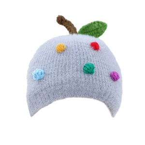 Caciula pentru copii, model fructe delicioase cu codita, tematica sweet baby, 0 – 6 luni, gri
